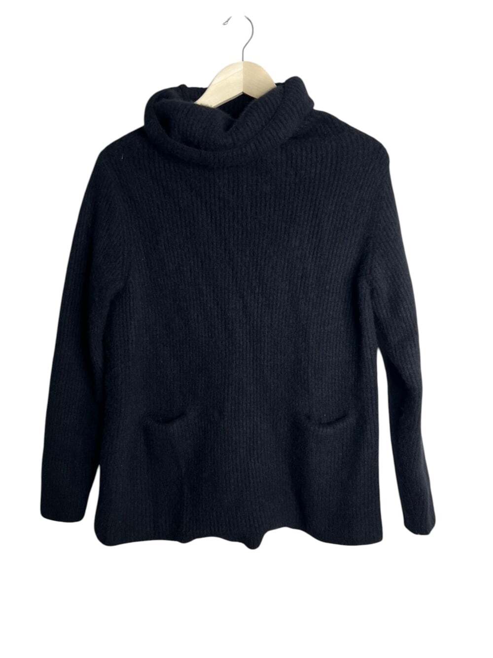 Vince Ribbed Cashmere Cowl Neck Sweater Size Large Black Knit Pockets